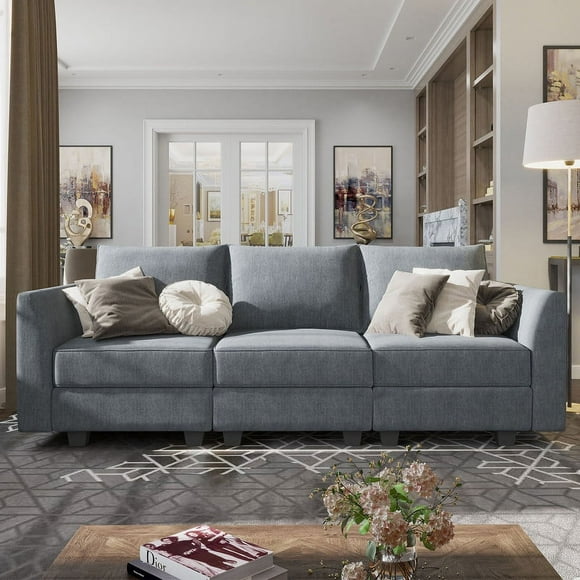 HONBAY Confortable Canapé Morden avec Espace de Rangement, Trois Places pour Salon et Appartement, Gris Bleuté