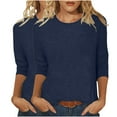 thumbnail image 1 of Bowake 2 Pcs Chemises à Manches 3/4 pour Femmes Col Rond Décontracté Hauts Basiques Couleur Unie Blouse pour Sorties, 1 of 5