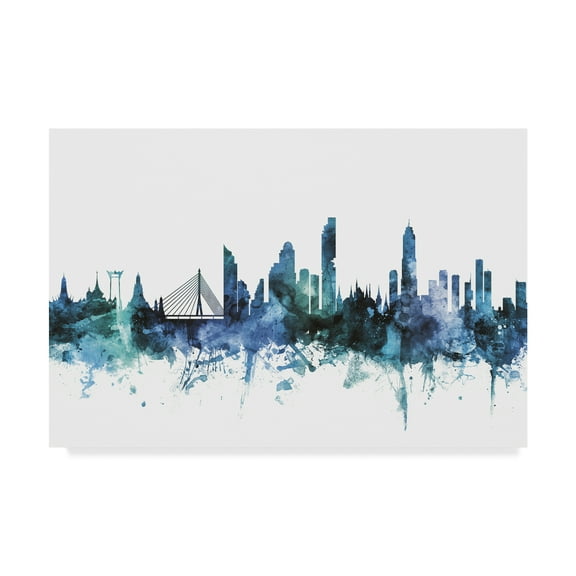 Trademark Fine Art 'Bangkok Thailand Blue Teal Skyline' Canvas Art by Michael Tompsett