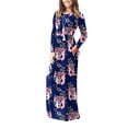 thumbnail image 3 of Women's XL Rose Blue Floral Pattern Long Sleeve Dress with Side Pockets and Gathered Waist, 3 of 5