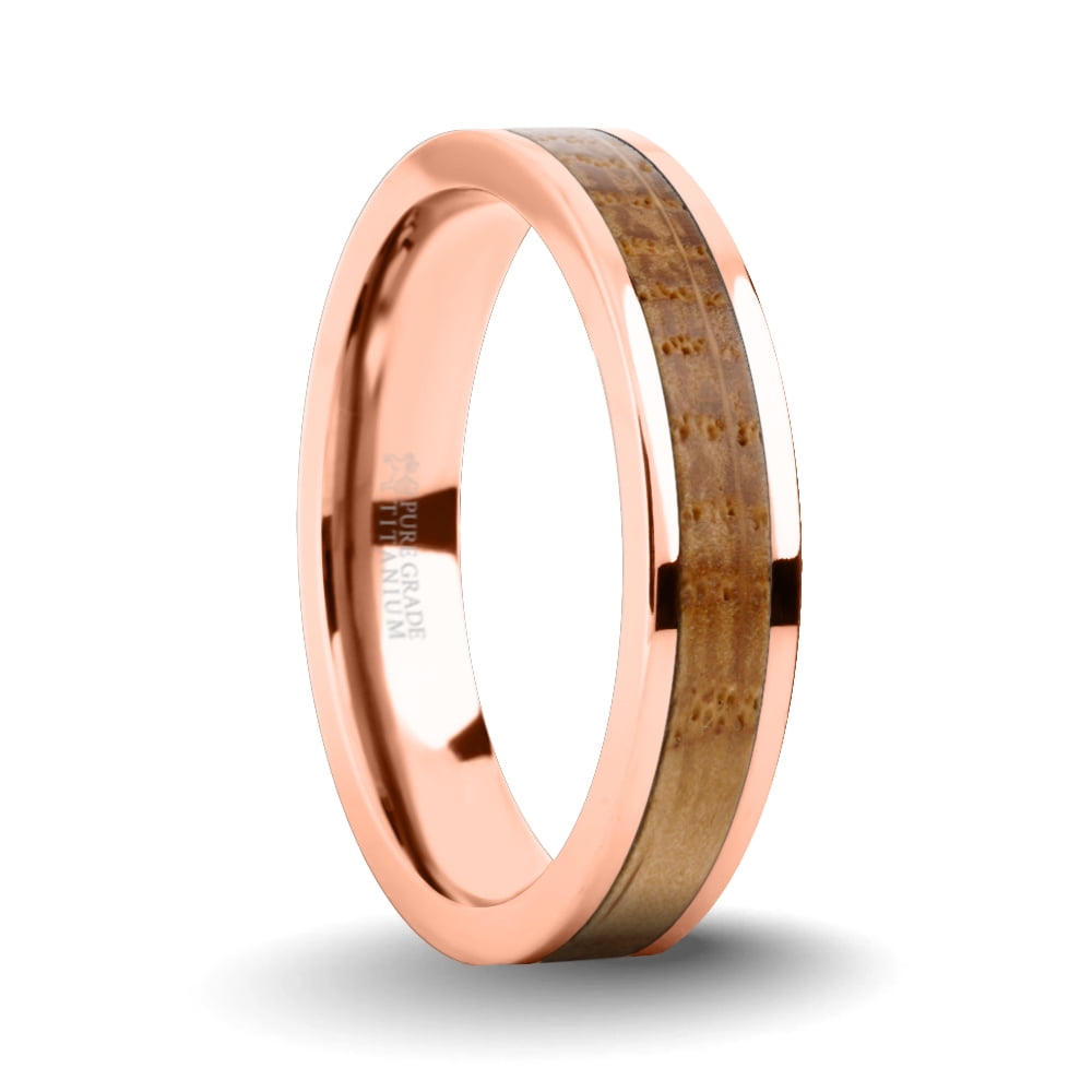 8mm Real Whiskey Barrel Wood Twin Inlay Titanium Wedding Ring
