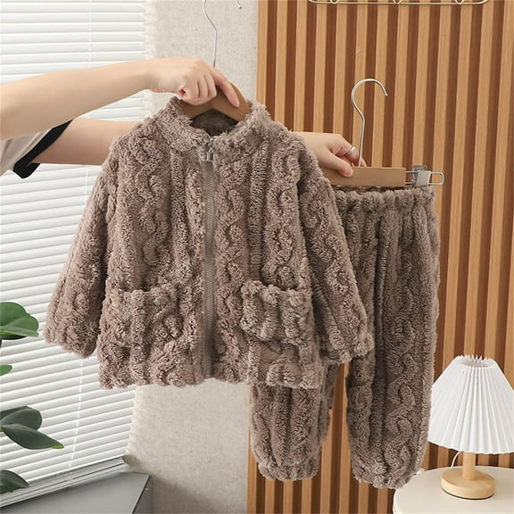 Pajamas Sets for Girls Fuzzy Two Piece Outfits Fleece Winter Warm Pjs Sets Cozy Long Sleeve Sweater Tops Fleece Pants Sleepwear Toddler Girl Clothes with Pockets, Age 0-8 Years