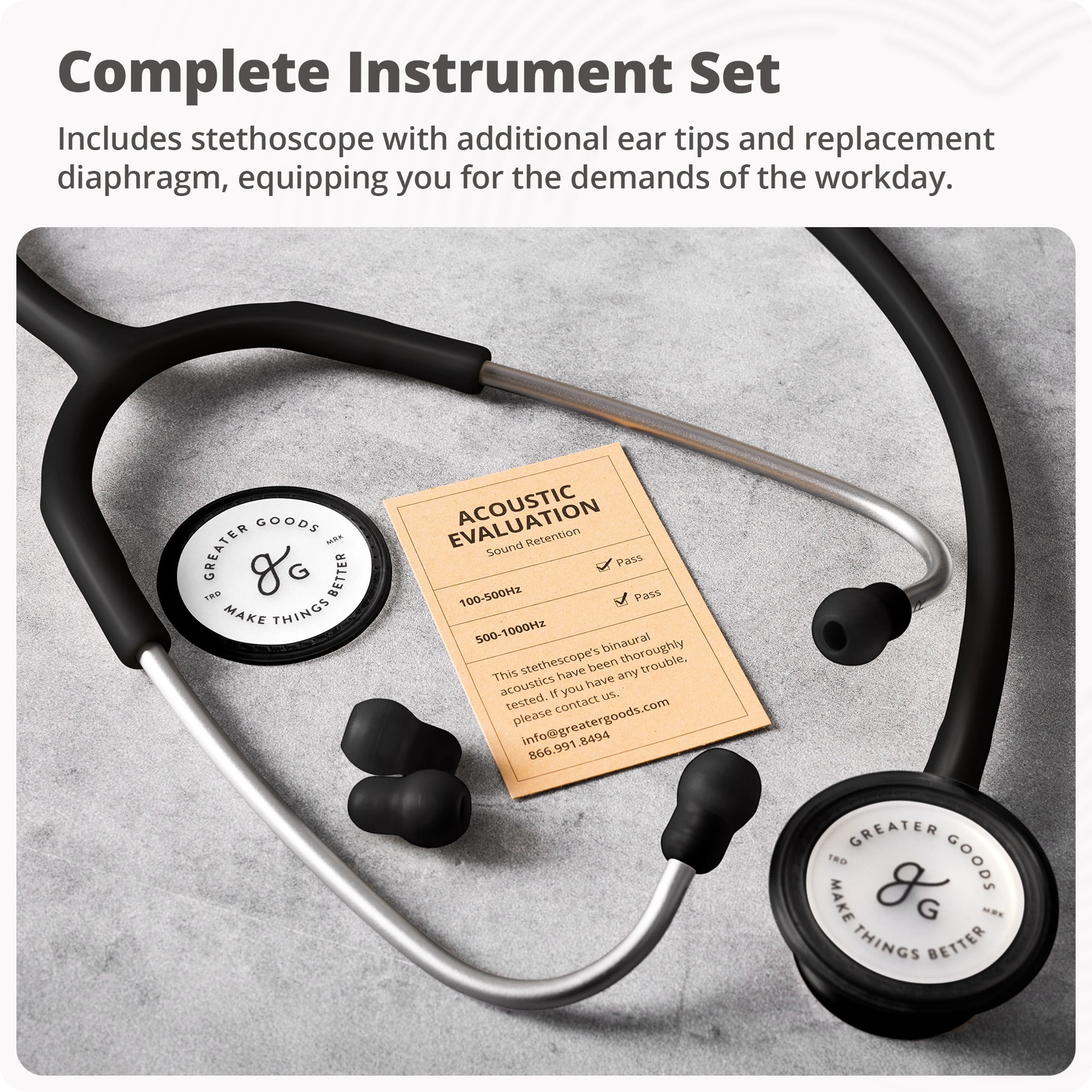 Greater Goods Dual-Head Stethoscope w Adjustable Headset, Free Replacement Ear Tips and Diaphragm