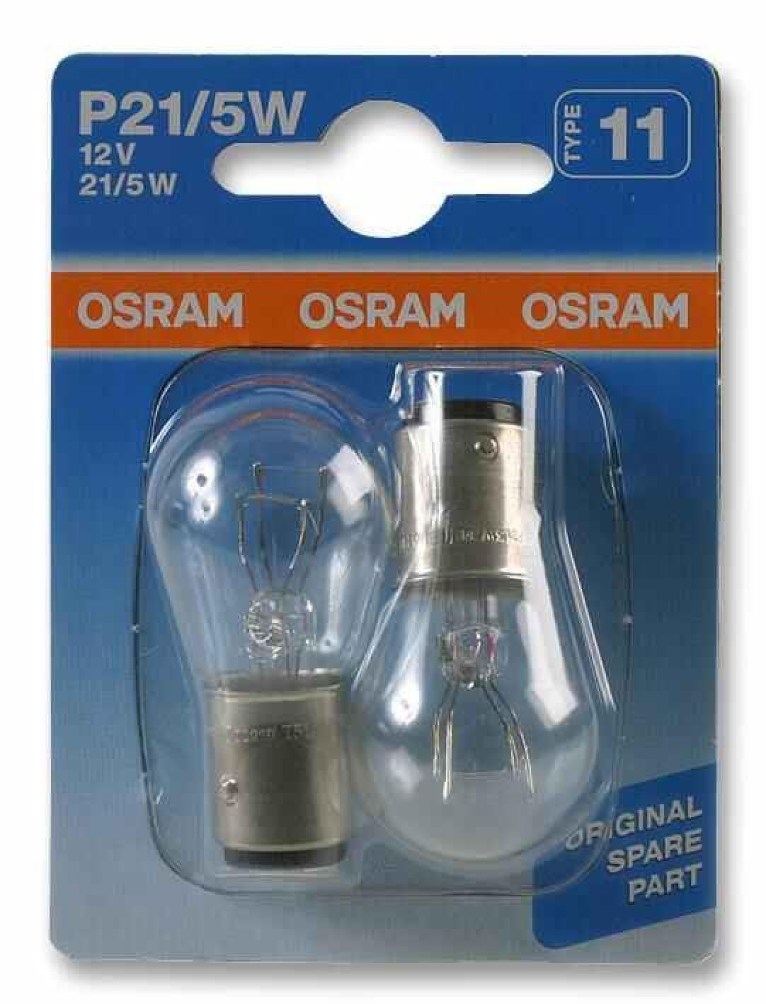 OSRAM - 12V 21/5W P21/5W BAY15d Car Side / Tail Light Bulb (Twin Pack)