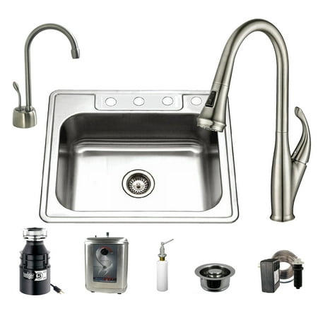 All In One 25 Stainless Steel Kitchen Sink Set Includes Faucet In Stainless Steel Badger 5 Hot Water Dispenser And All Items Shown