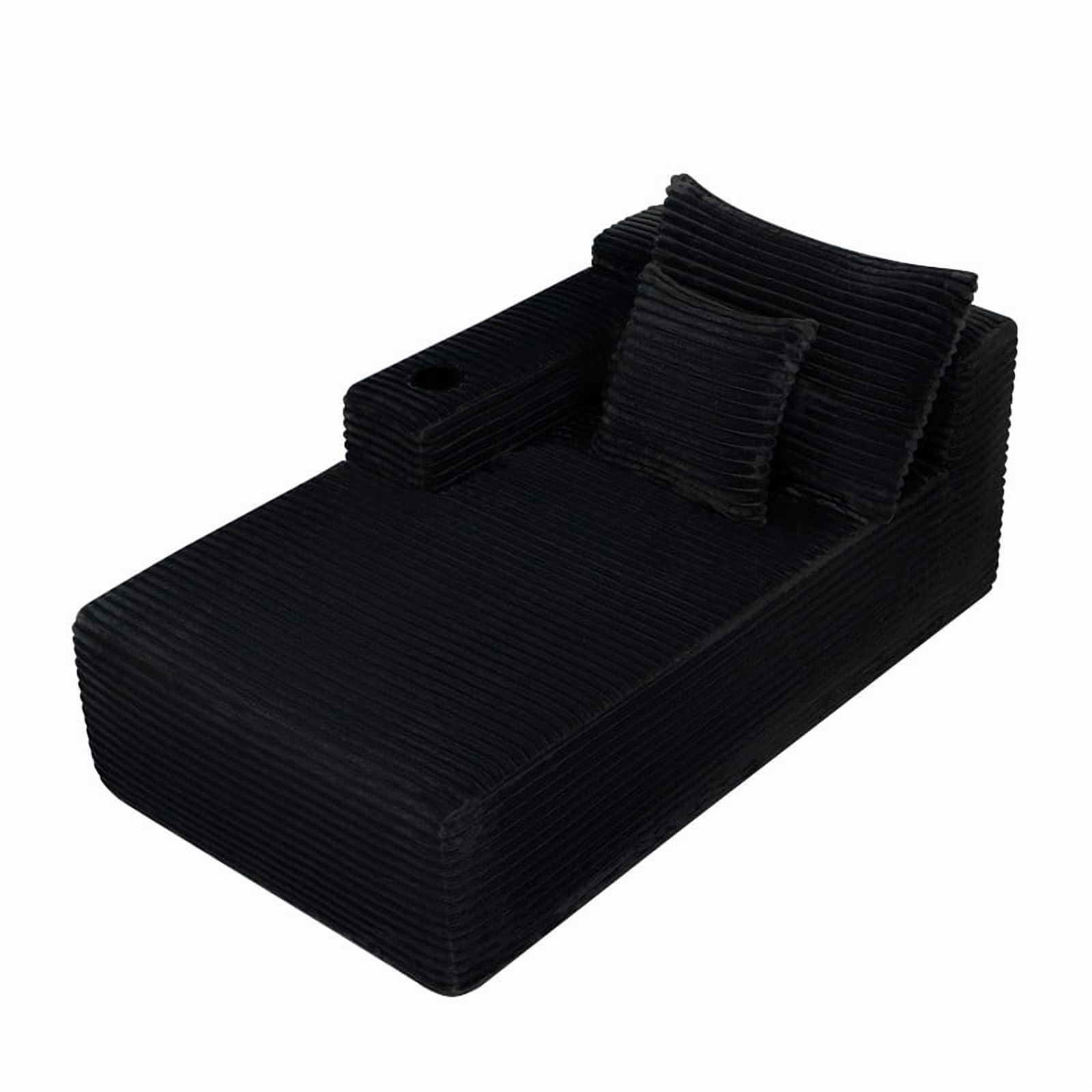 38''W Single Chaise Lounge with Left Cup Holder & Storage Pocket, Boneless Floor Sofa Accent Chair with Pillow