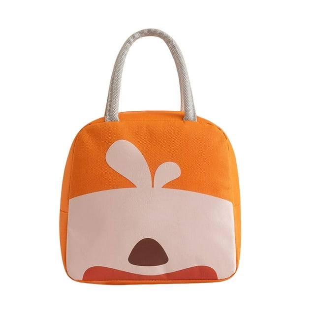 Naiovety Bolsa de almuerzo Caja de bolso de aislamiento portátil Bolsas de comida Contenedor aislado Almacenamiento duradero Mango de dibujos Organizadores de utensilios de cocina Rojo naranja