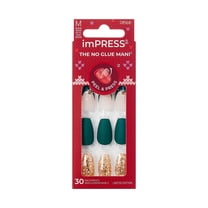 KISS imPRESS Holiday Press On Nails, ‘The Gift’, Green, Medium Coffin, 30 Count