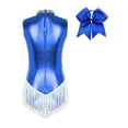 thumbnail image 3 of TiaoBug Women Metallic Latin Dance Leotard Fringe Cheerleading Uniform Outfits With Headwear Blue S, 3 of 7