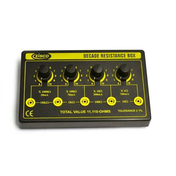 Eisco Labs 4 Decade Resistance Box, Variable from 0 - 11,110 Ohms, 0.5W Resistors (0.5555W Theoretical Max)