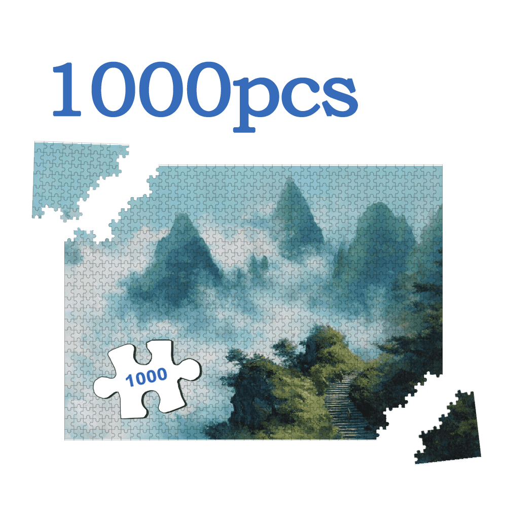 A Box of (1000pcs) Puzzles, with Yunjie Mountain Pavilion Design, High Difficulty, Suitable, Family Entertainment, Home Decoration. 29.4*19.6 in