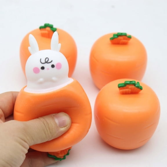 Lilixerw 3 PCS Easter Carrot Bunny Squeeze Toys Soft Rubber Carrot Rabbit Fidget Balls Pop Up Slow Rising Rabbit Stress Relief for Adults,Funny Novelty Easter Gifts,White
