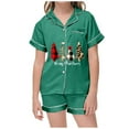 thumbnail image 2 of Ulitacool Girls Christmas Pajamas Short Sleeve Lappel Button Down Xmas Sleepwear Top And Pants Jammies Christmas Tree Printed New Year Nightwear Autummn Winter Retro Clothes 4-5 Years Green, 2 of 5