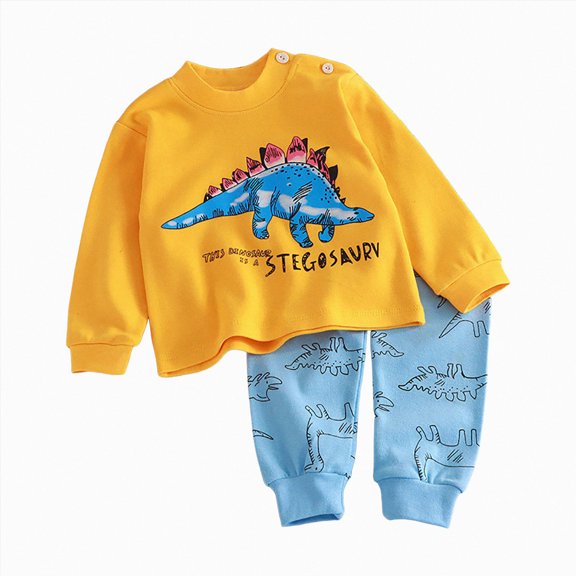 KPOPLK Unisex Pajamas Set for Toddler Boys Girls Long-Sleeve Sleepwear for Kids Baby Pjs 2pcs for 12M-12Y Size 1-2 Years,Yellow