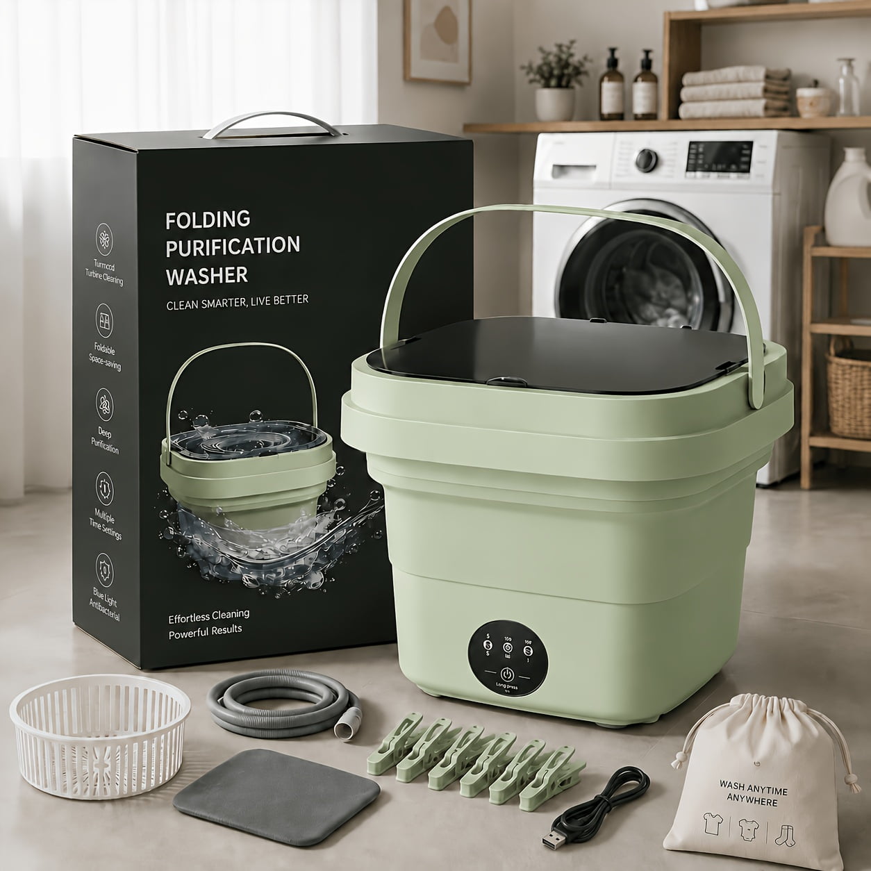 Foldable Washing Machine 11L High Capacity Mini Washer with 3 Modes Deep Cleaning Half Automatic Washt, Foldable Washing Machine with Soft Spin Dry for Socks, Clothes, Towels, Delicate Items