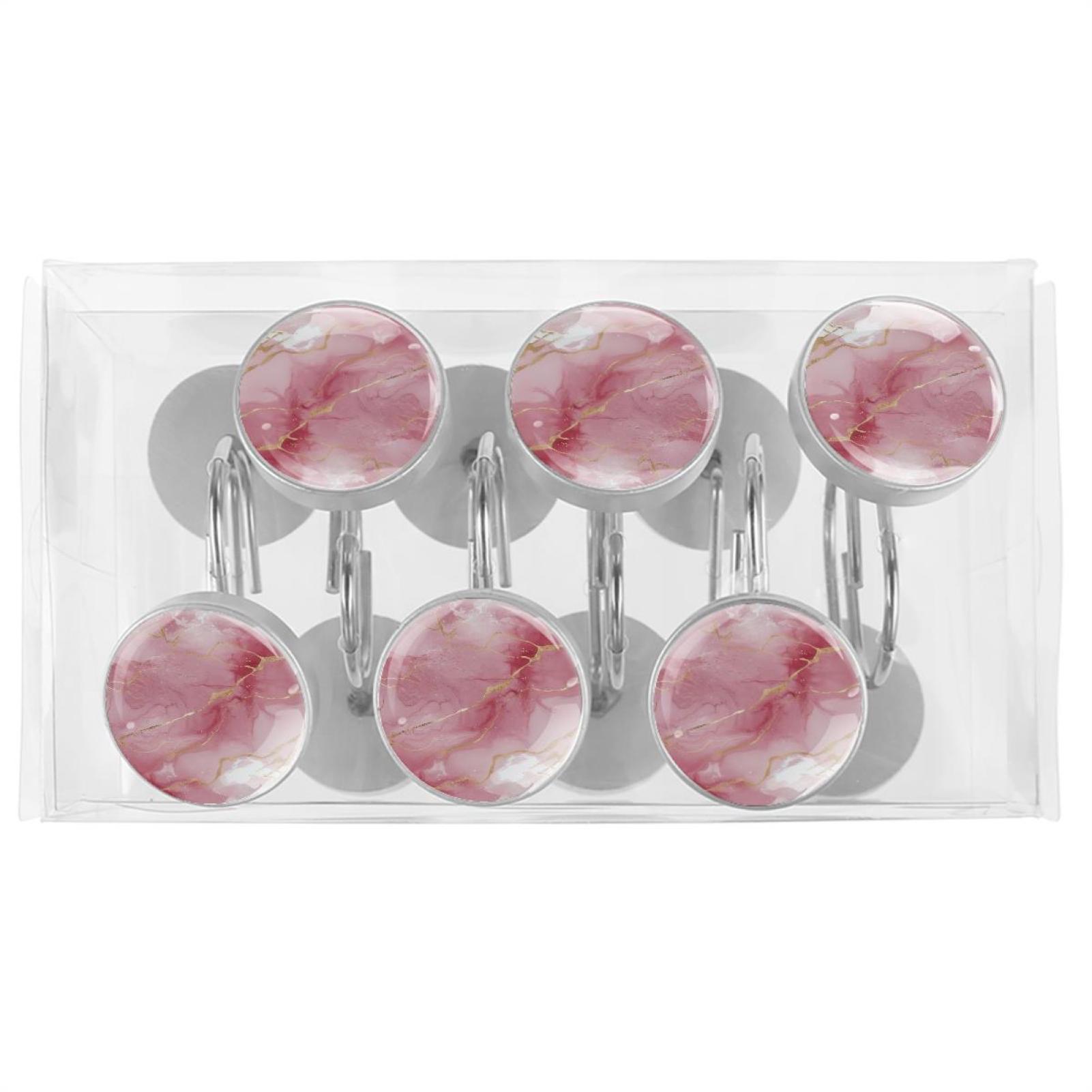 HemaKayy 12 Pcs Shower Curtain Hooks Bathroom Decorative Accessories Pink White Marble