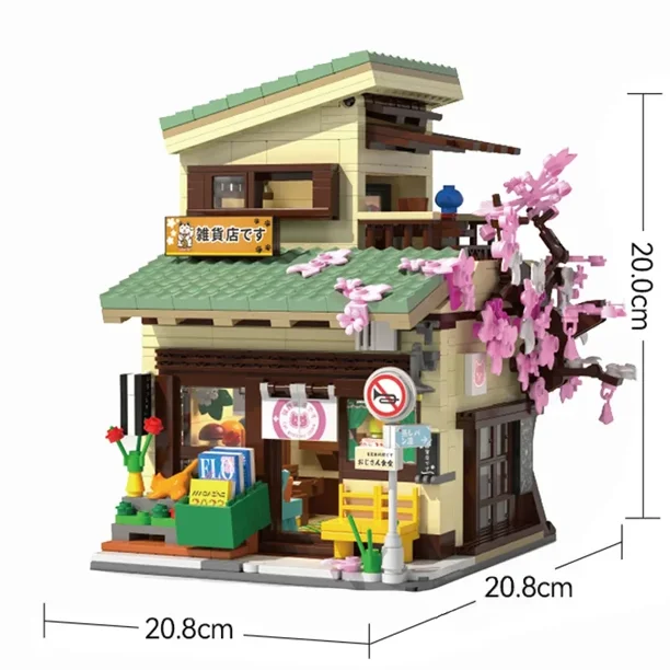 Cada-bloques de construcción LED para niños, juguete de ladrillos para armar tienda japonesa de ciudad, moño vaporoso, arquitectura de casa, cafetería de verano