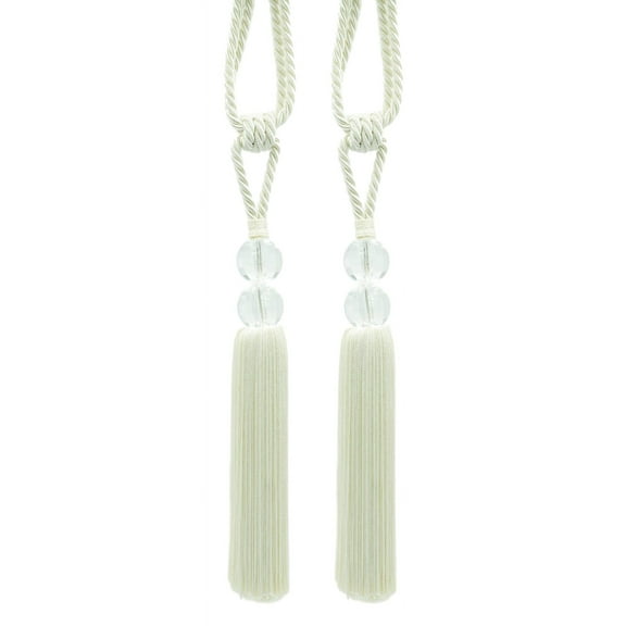 DECOPRO Elegant Acrylic Crystal Curtain & Drapery Tassel Tieback with Faceted Beads, Tassel Length 9" (22.5cm), Spread 35" (88.5cm) # TBCRYS9, Pearl White #6 (Bright White) Set of 2