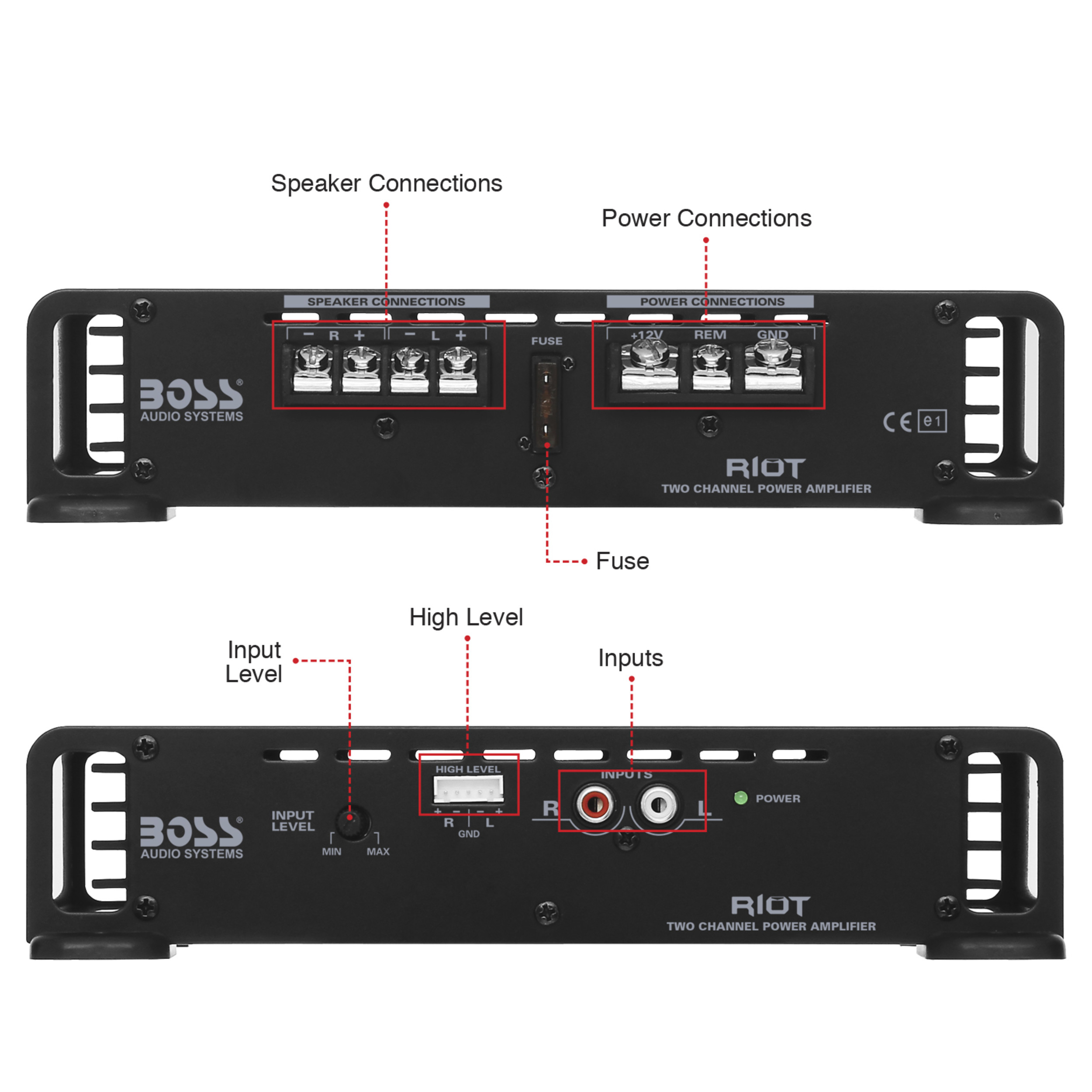 BOSS Audio Systems R1002 Riot Series Car Audio Stereo Amplifier - 200 High Output, 2 Channel, Class A/B, 2/4 Ohm Stable, Low/High Level Inputs, Full Range, Subwoofer - image 5 of 20
