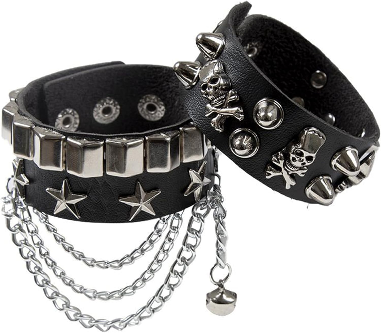 Leather Bracelet Combo Metal Star & Spike Inlay Grunge Leather Bracelet Combo Metal Star & Spike Inlay Grunge