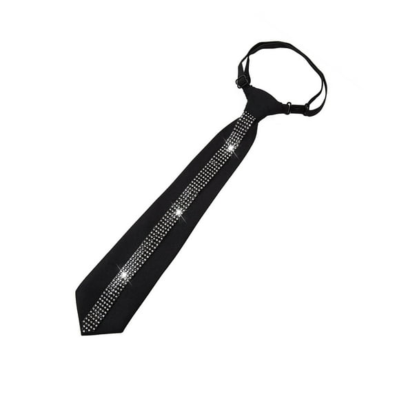 Retro Black Necktie for Women Men with Adjustable Strap Sparkling Rhinestones Accent Graduation Party Pre Tied Neck Tie