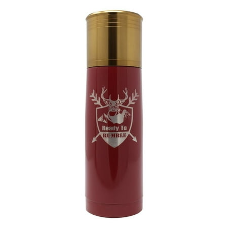 Ready to Rumble - Laser Engraved 25 oz Red Shot Gun Shell Bullet Double Wall Vacuum Insulated Thermo Bottle. 24 Hours Cold 12 Hours Hot. Great for Hiking Camping Fishing and Perfect for