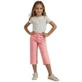 thumbnail image 3 of Girl's Capri Dress Pants Straight Leg Fall High Waist Capris with Pockets Formal Suit Classic Cargo Pants 13 Years, Pink, 3 of 7