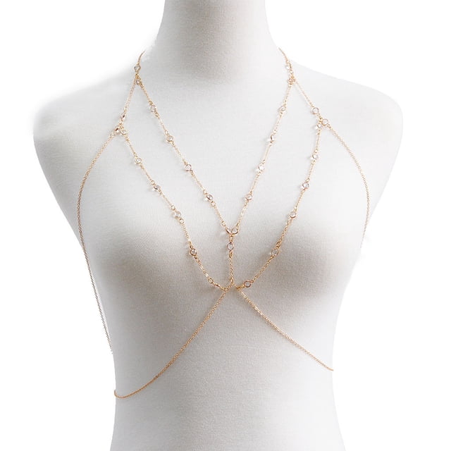 Cadena de cristal para el cuerpo, sujetador de diamantes de imitación, cadenas de bikini de playa, arnés, cadena, fiesta, discoteca, accesorios para el cuerpo, joyería para mujeres y niñas (