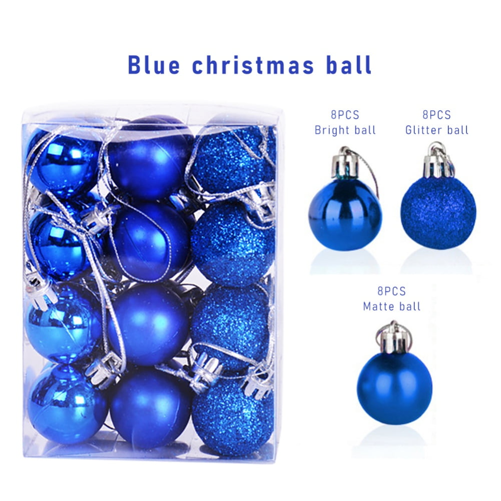Set of 24 Mini Shatterproof Christmas Balls 3cm Frosted Glitter, Shiny