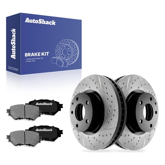 AutoShack Front Vented Drilled & Slotted E-Coated Brake Rotors   Ceramic Pads 6-PC Brake Kit Replacement for 2014-2018 Mazda 3 2014 Mazda 3 Sport ShadowGuard 11.61" (295 mm)