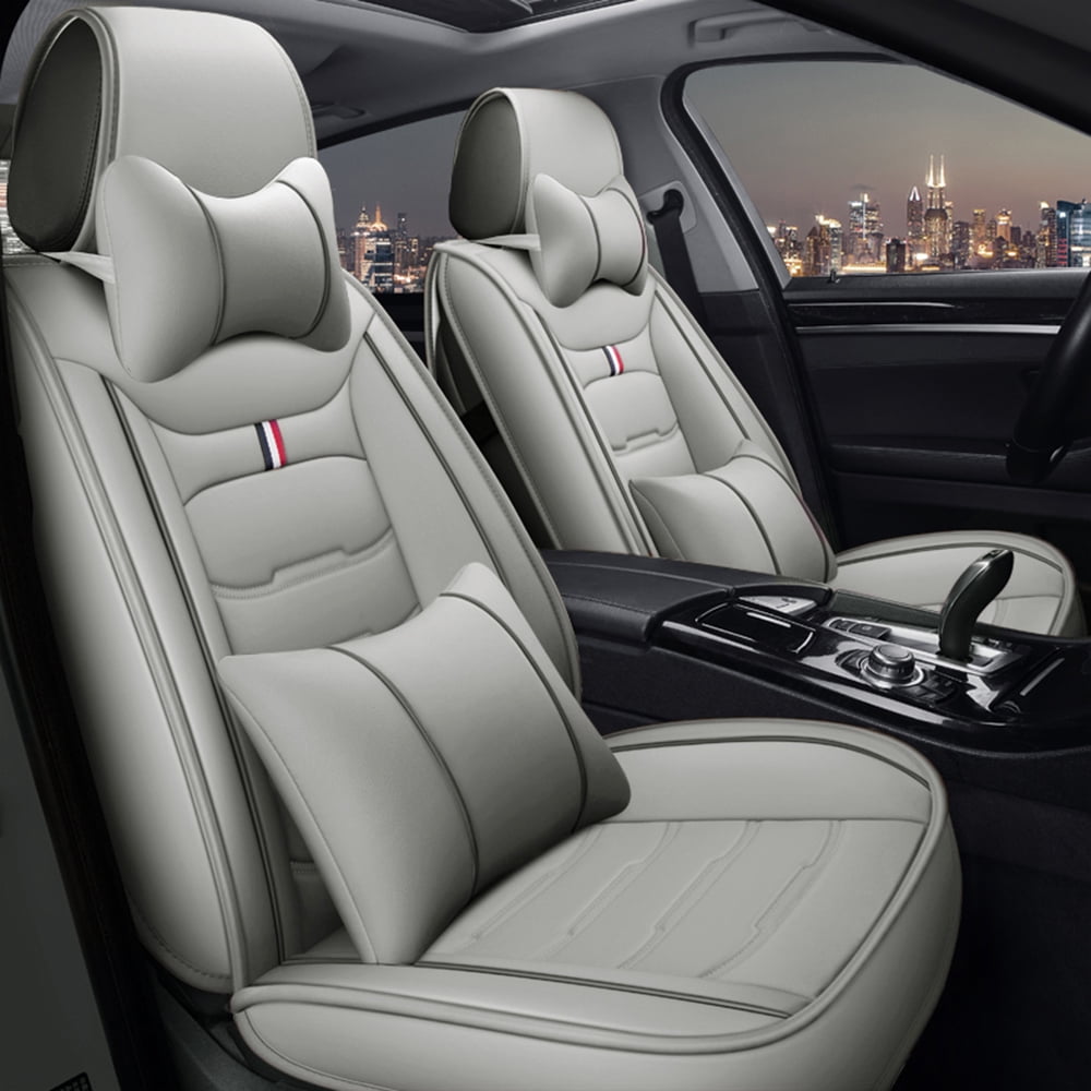 OTOEZ Car Seat Covers Full Set 5-Seats Leather Front Rear Cushion Protector Universal Fit