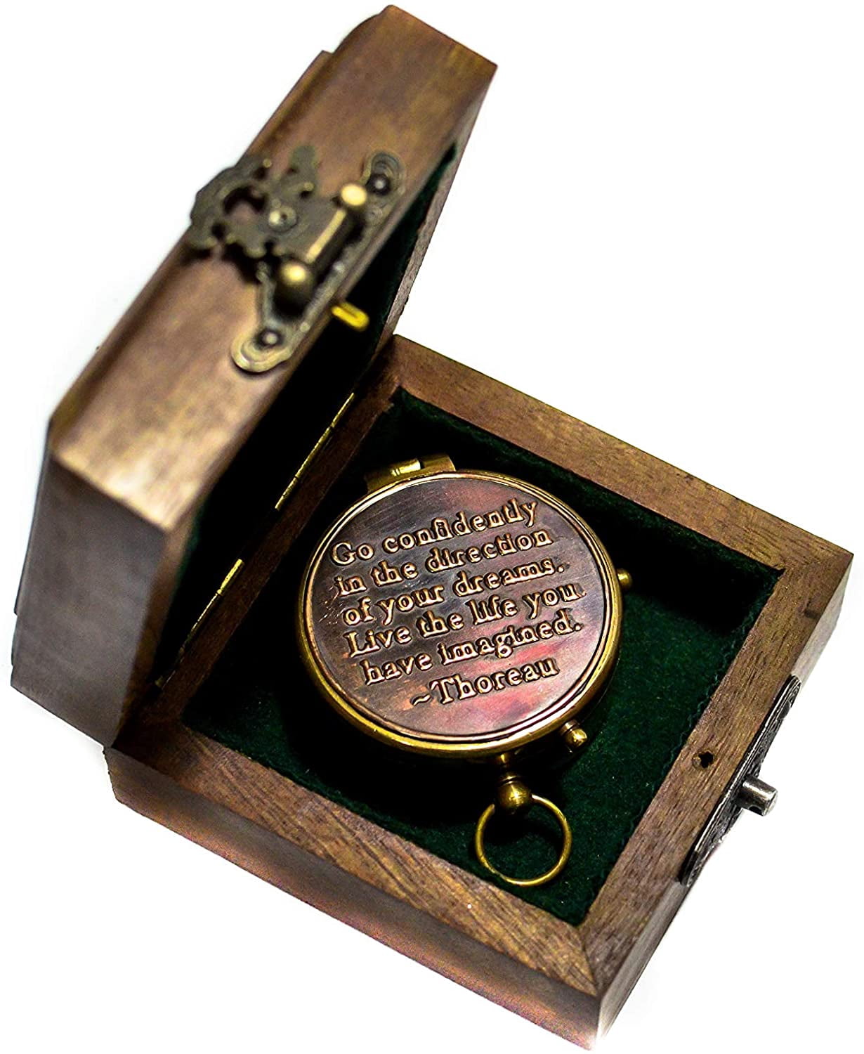 Sailor's Art Pocket Antique Handcrafted Brass Compass with Box Camping Equipment-Sailor's Marine Boat Gifts-Direction Navy Compass-Vintage Décor Item