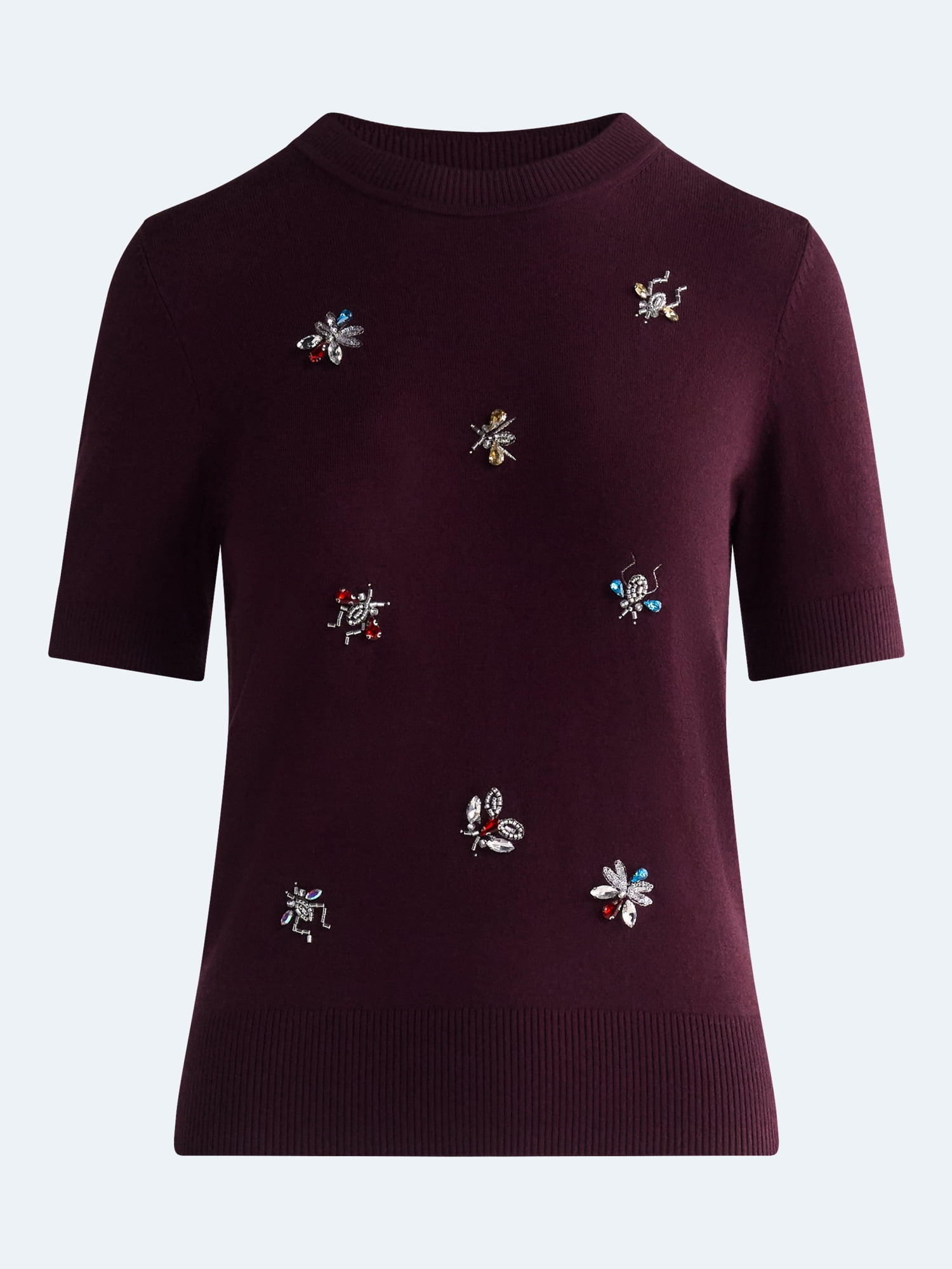 Free Assembly Women's and Women's Plus Embellished Cozy Yarn Sweater with Short Sleeves, Sizes XS-4X