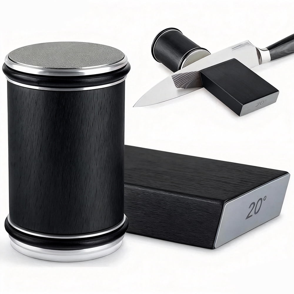 Akatsuki Tumbler Rolling Knife Sharpener Set Kit,15°/20°Magnetic Angle 400/1000 Diamond Sharpening Stone, for Kitchen Pocket Steel Knives with Finger Guard & Cut-Resistant Glove