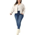 thumbnail image 2 of Agnes Orinda Women's Plus Size Bomber Jacket Single Breasted Cropped Jackets Long Sleeve Casual Shacket Coat with Pockets 1X Apricot, 2 of 5