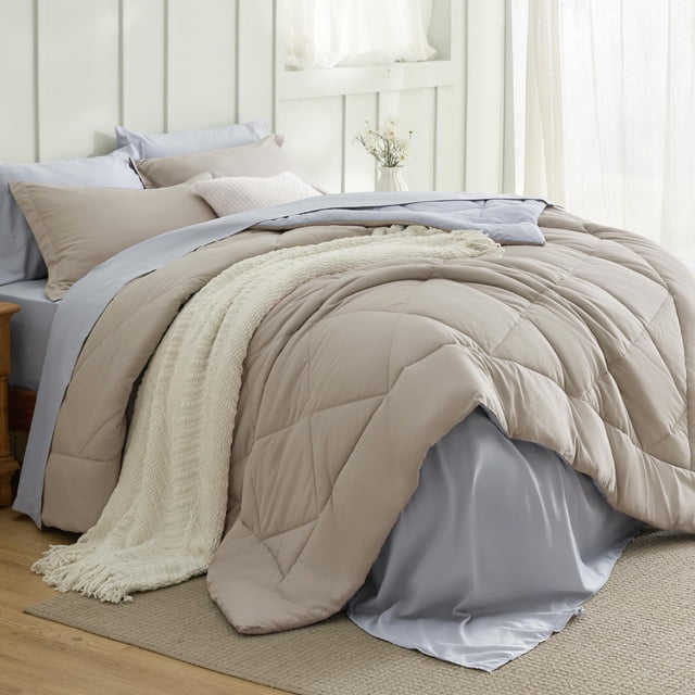 Juego de Edredón Bedsure King Size Beige Reversible 7 Piezas