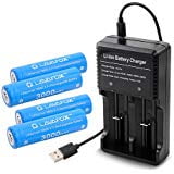 18650 Lithium Battery - 18650 3000mAh 40A 3.7V Rechargeable Lithium ion Batteries with Smart Lithium Battery Charger For Flashlight