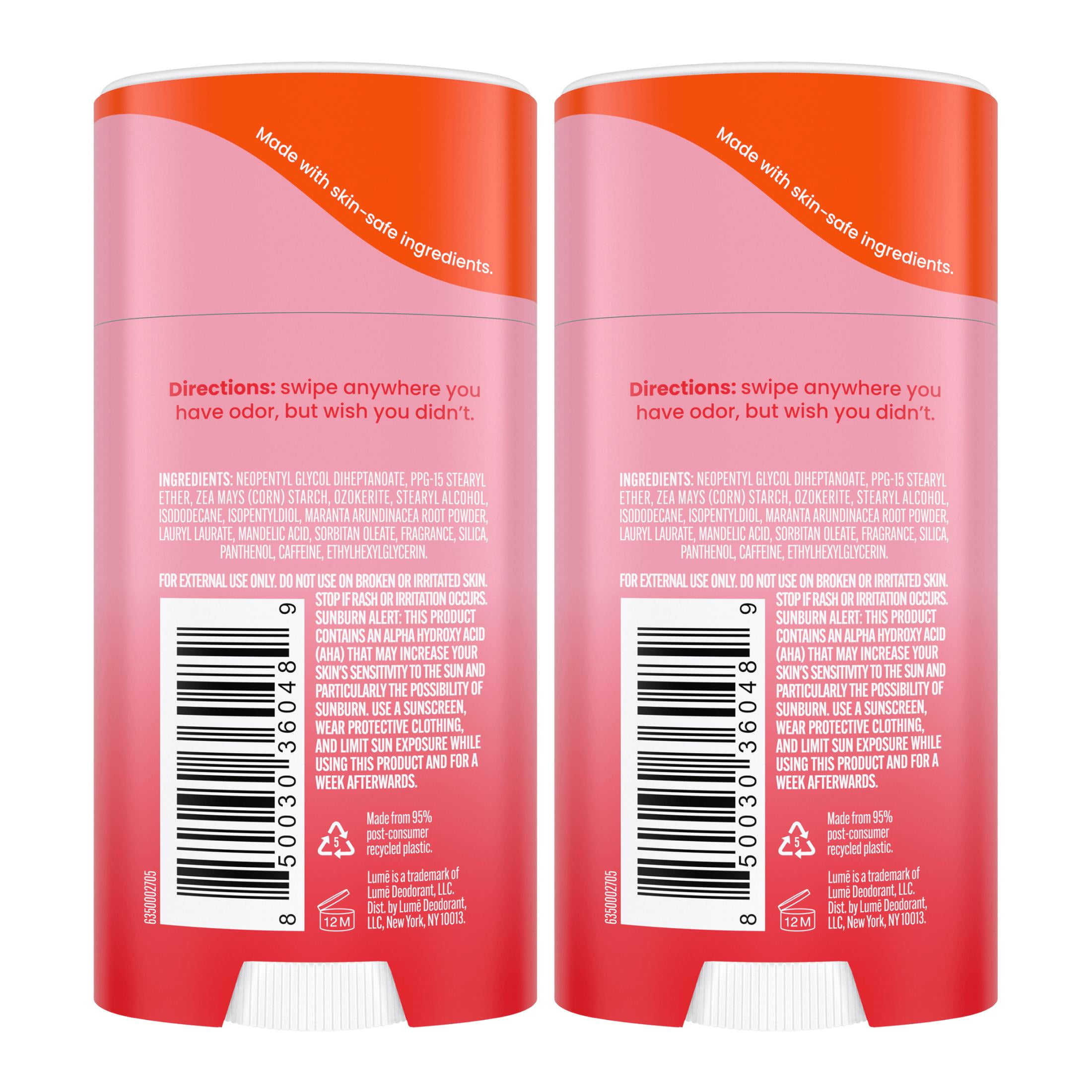 Lume Whole Body Deodorant Solid Stick - 72 Hour Odor Control - Aluminum Free, Baking Soda Free and Skin Safe - Peony Rose, 2.6oz (2 Pack)
