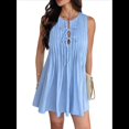 thumbnail image 2 of Vestido Mini de Verano para Mujer, con Lazo Frontal, Sin Mangas, Plisado, Informal, Holgado, Estilo Babydoll, Azul , Talla L, 2 of 10