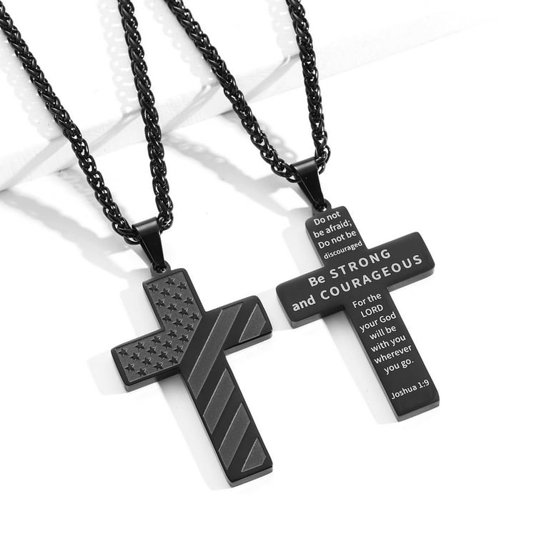 APSVO Black Cross Necklace for Men Boys Pendant Chain 18 Inch