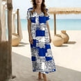 thumbnail image 7 of Gamivast Plus Size Dresses for Women V-Neck Short Sleeve Maxi Dress Floral Dress Loose Fit Long Dress Boho Beach Dress Vacation Sundress Resort Wear for Cruise Blue XL, 7 of 7