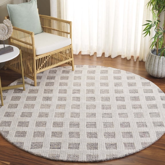 Safavieh Ebony Hester Plaid Area Rug, Gray/Ivory, 6' x 6' Round