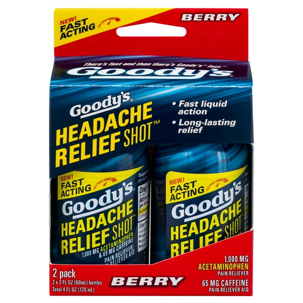 Goody's Headache Relief Shots, Acetaminophen & Caffeine, Berry, 2 FL OZ - Walmart.com - Walmart.com