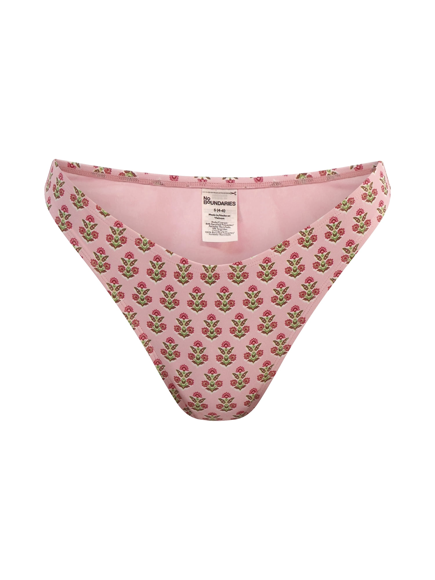 No Boundaries Pink Palms High Cut Bikini Swim Bottoms, Women's