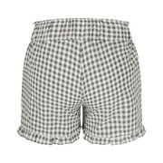 Lovzfmll Shorts for Women, Comfy Gingham Plaid Beach Bottoms with Pockets, Casual Ruffle Hem Lounge Sleep Shorts for Summer Gray S