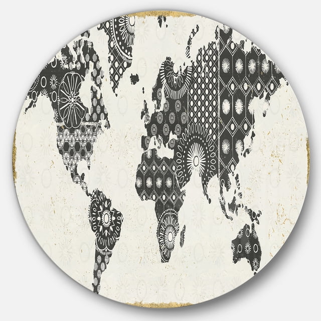Designart 'carte des Médaillons' Art Mural Rond en Métal Traditionnel - Disque de 36
