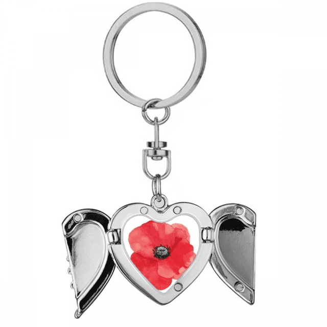 Watercolour Red Flower Painting Corn Heart Angel Wing Key Chain Holder