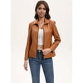 thumbnail image 6 of Faux Leather Jacket for Women Motorcycle Fashion Zip Up Coat Trendy Going Out Jackets Camel M, 6 of 9