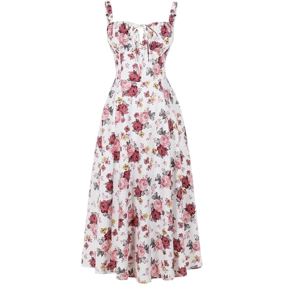 Women's Floral Corset Dress Formal Cocktail Dresses Going Out Casual Sundress Split Thigh Spaghetti Strap Vintage Dress