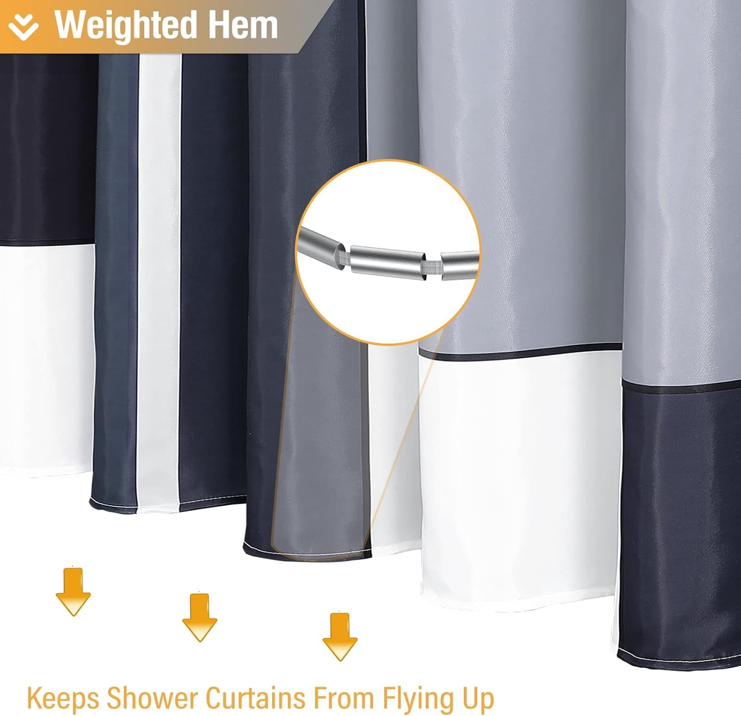 Extra Long Fabric Shower Curtain - 72 x 84 Inches Long Geometric Cloth Shower Curtain Set with 12 Plastic Hooks, Large Hotel Modern Abstract Polyester Curtains for Bathroom Showers - Black